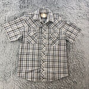 Wrangler Shirt Mens Large Pearl Snap Western Gray Black Striped Vintage